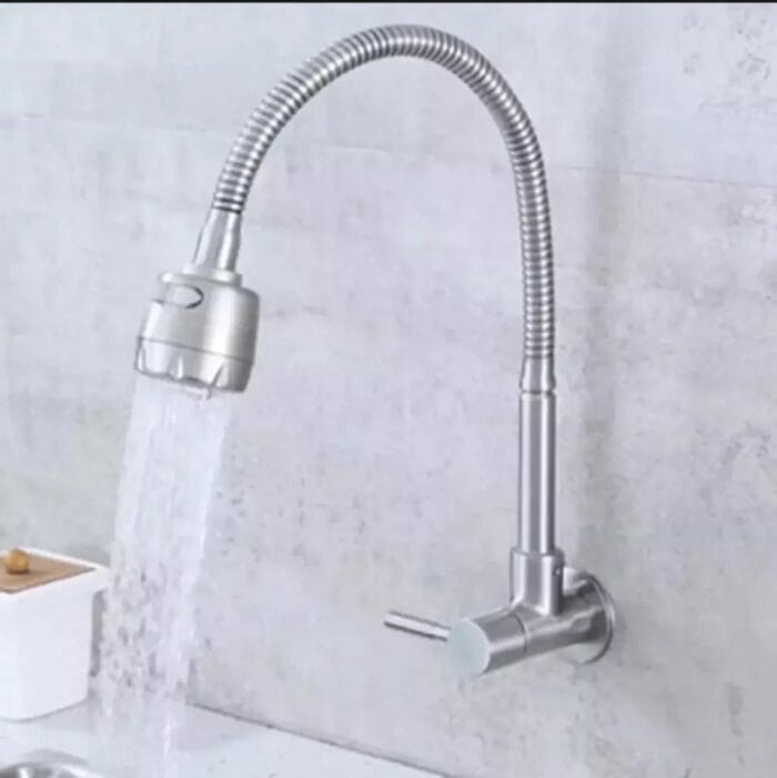 Wall-Mounted Kitchen Faucet 360° Rotatable With Functions Kitchen Sink Mixer Tap Cold Water Single Cooling Wall-Mounted Faucet On Brushed Surface Spring Kitchen Tube - Image 3