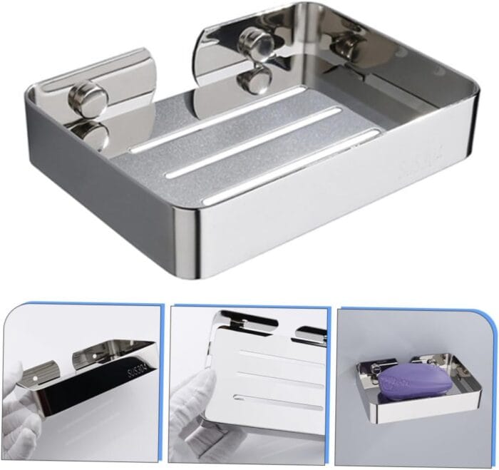 Wall-Mounted Stainless Steel Soap Dish Holder Punch Design for Bathroom Compact Lightweight Bar Soap Storage Drainage Easy Installation for Tidy Spaces - Image 4