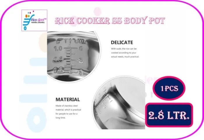 Stainless Steel Cookware Household Rice Cooker Inner Pot Professional Rice Cooker Pot Electric Cooker Accessory Rice Cooker Stainless Steel Inner Pot-2.8ltr - Image 3