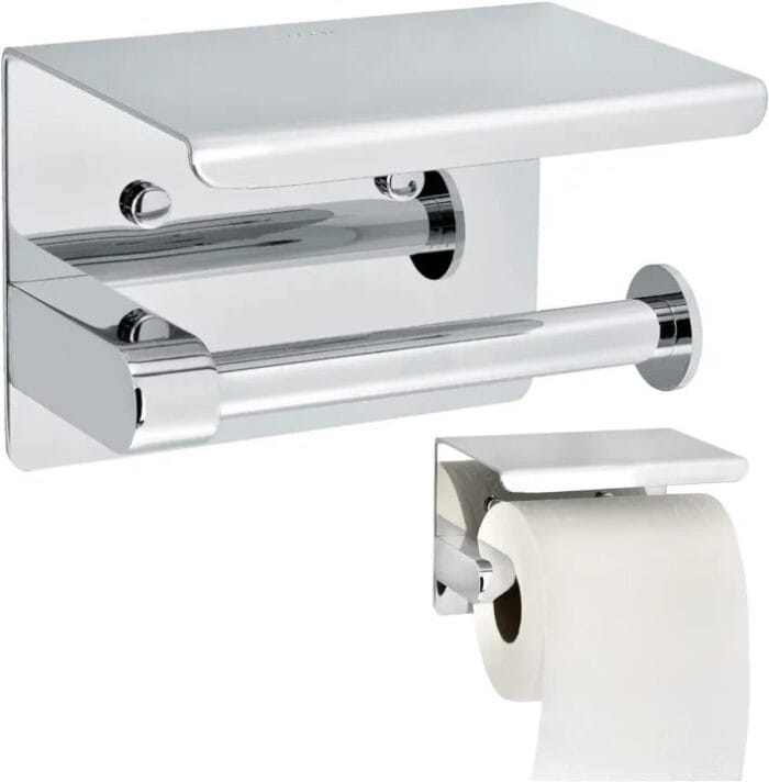 Toilet paper holder Bathroom Toilet Towel Paper Holder Phone Holder Wall Mount WC Rolhouder Paper Holder With Shelf Towel Rack Tissue Boxes Black Toilet paper roll holder (Size : Silver) - Image 4