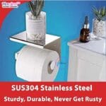 Toilet paper holder Bathroom Toilet Towel Paper Holder Phone Holder Wall Mount WC Rolhouder Paper Holder With Shelf Towel Rack Tissue Boxes Black Toilet paper roll holder (Size : Silver) - Image 5