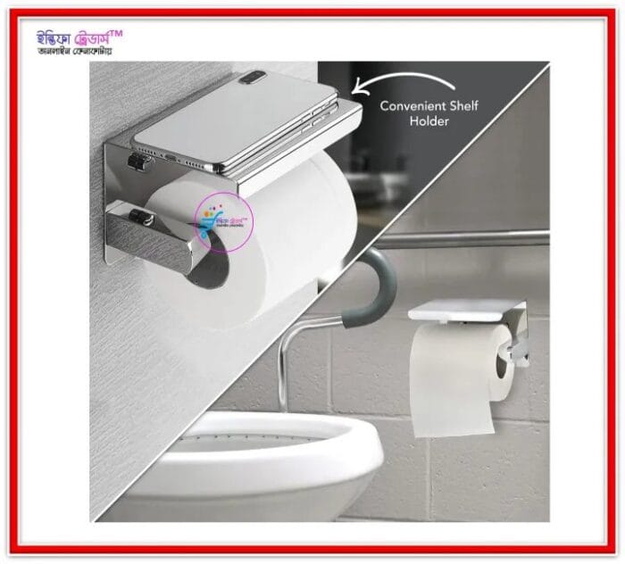 Toilet paper holder Bathroom Toilet Towel Paper Holder Phone Holder Wall Mount WC Rolhouder Paper Holder With Shelf Towel Rack Tissue Boxes Black Toilet paper roll holder (Size : Silver) - Image 8