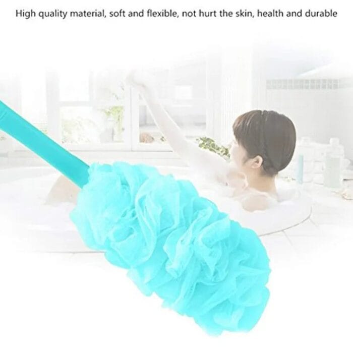 Plastic Long Handle Bath Body Brush Sponge Nylon Mesh Scrubber Shower Pouf for Men and Women (35 gm, Color May Vary) - Image 3