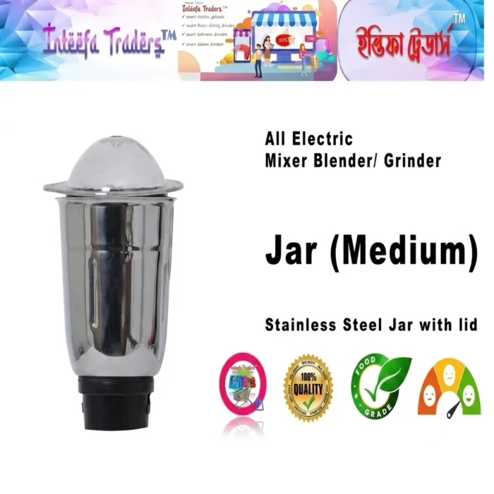 Electric Mixer Blender & Grinder Stainless Steel Jar with Lid (Medium) - Image 2