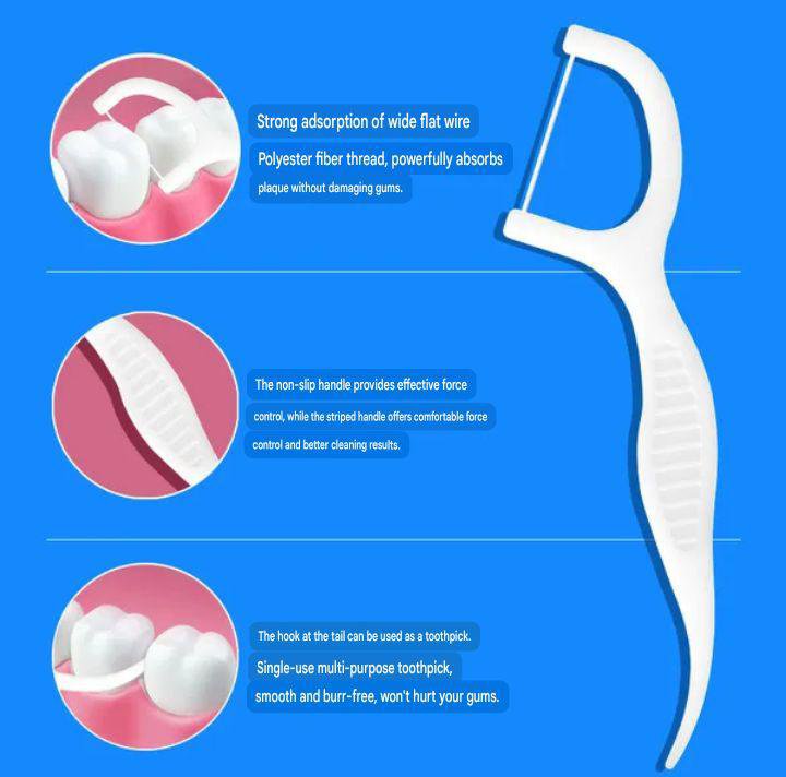 2026/04/1000178808.jpg 3 in 1 Tooth Cleaning Dental Floss Toothpicks Tongue Cleaner Set Clean Teeth Fresh Breath and Healthy Gums (50 Piece) - Image 1