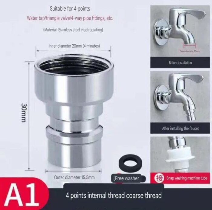 1Pcs Stainless steel Faucet Tap Quick Connector G1/2 Female Thread Hose Pipe Socket Adapter Fitting for Dishwasher Washing Machine - Image 4