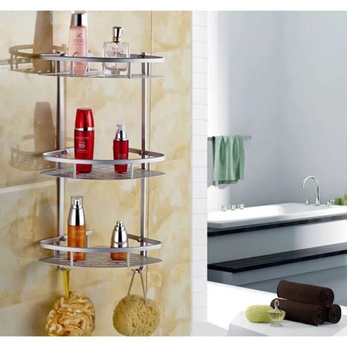 Household Aluminum Bathroom Wall Mounted Metal Basket, Triangle Storage Rack Holder Spice Shampoo Shower Corner Shelf with Screws (Made in China) - Image 5