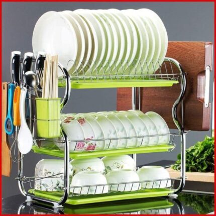 Dish Drying Rack Dish Drainer Stainless 3 Tiers Dish Drainer Kitchen Dish Rack Storage Shelf Kitchen Drainer Rack ( Random Onecolor)
