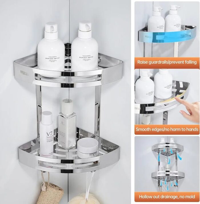 Bathroom Shelves SUS 304 Stainless Steel Shower Caddy Shelf Wall Mounted Shower Rack Corner Shower Organizer - Image 2