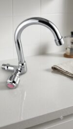 Round Bathroom Kitchen Swan Neck  Brass Body Foam Flow Sink Mount Cock Water Tap - Image 8