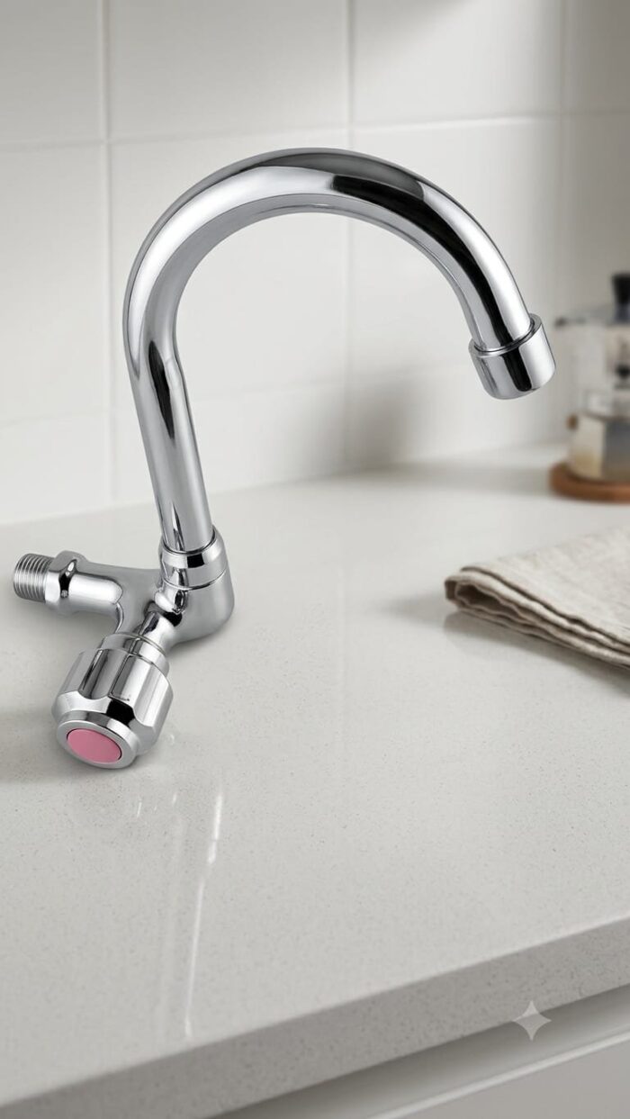 Round Bathroom Kitchen Swan Neck  Brass Body Foam Flow Sink Mount Cock Water Tap - Image 8