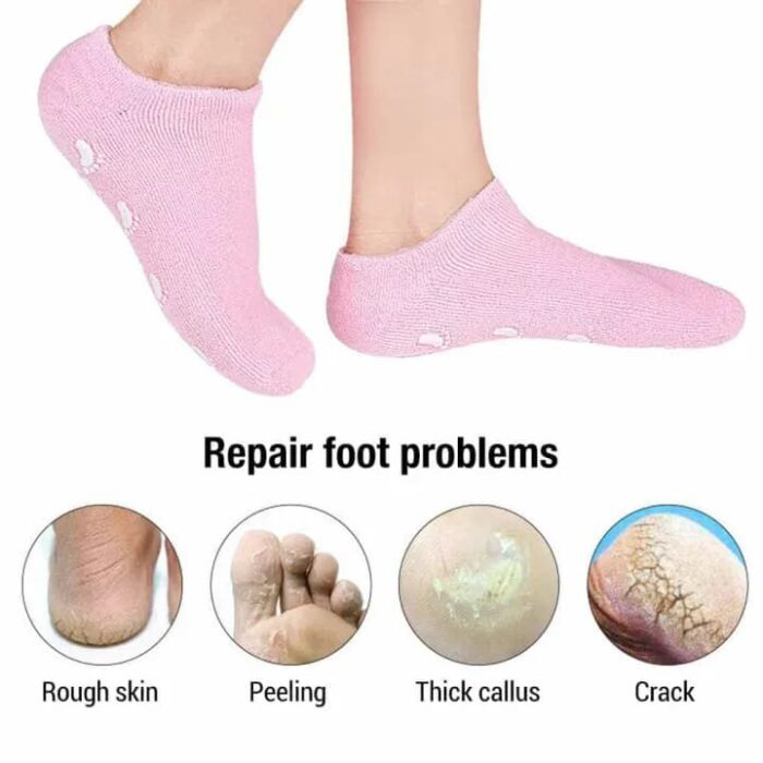 Moisturizing Gel Socks,Ultra-Soft with Spa Quality Gel for Moisturizing Vitamin E and Oil Infused, Gel Socks Helps Repair Dry Cracked Skins FREE FOOT PILE (1 Pair-Color May very) - Image 5