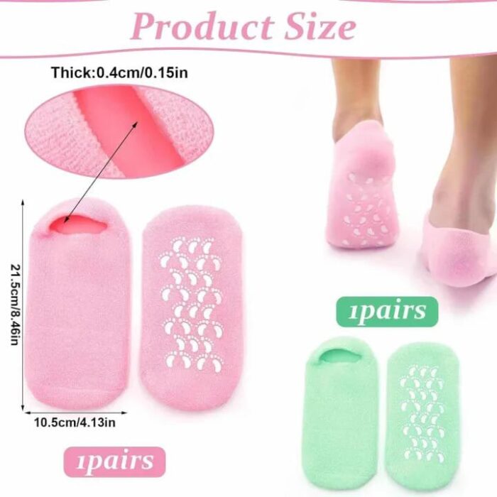Moisturizing Gel Socks,Ultra-Soft with Spa Quality Gel for Moisturizing Vitamin E and Oil Infused, Gel Socks Helps Repair Dry Cracked Skins FREE FOOT PILE (1 Pair-Color May very) - Image 3